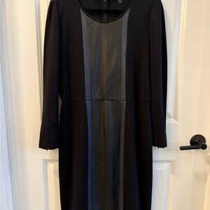 J. Crew Black Long Sleeve Dress with Leather Accents